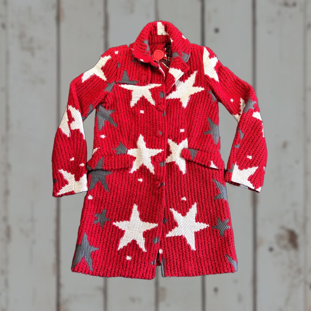 Vintage VINTAGE UltraChic USA Patriotic Knit Coat Red 38 S Long Sleeve Women Pea Coat Long Jacket/Coat USA 90s Size S / US 4 / IT 40 - 1 Thumbnail