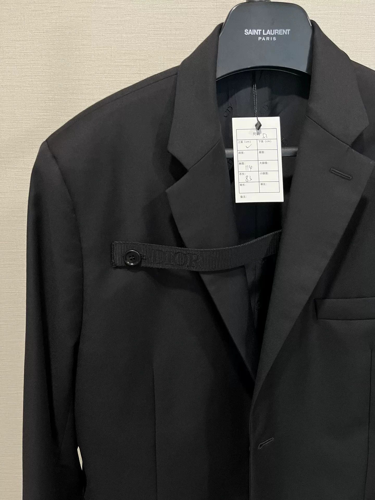 Dior Dior Men's Black Strap Logo Wool Blazer 52 (Poster) Size 52R - 4 Thumbnail