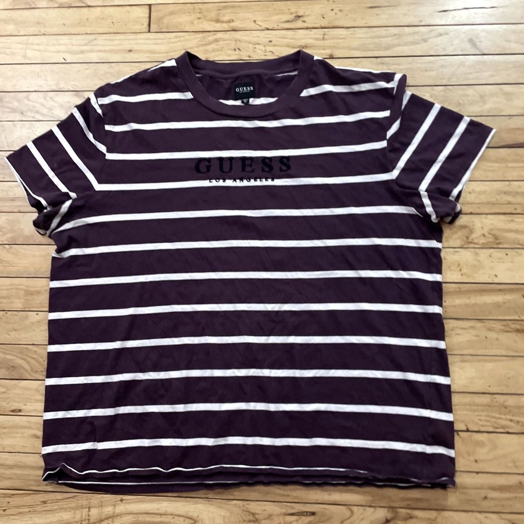 Guess GUESS Los Angeles T Shirt Men XL Striped Hip Hop Crew Tee XL White Red Maroon Logo Embroidered Pattern: Striped, 90s, Classic, Colorful Size US XL / EU 56 / 4 - 2 Thumbnail