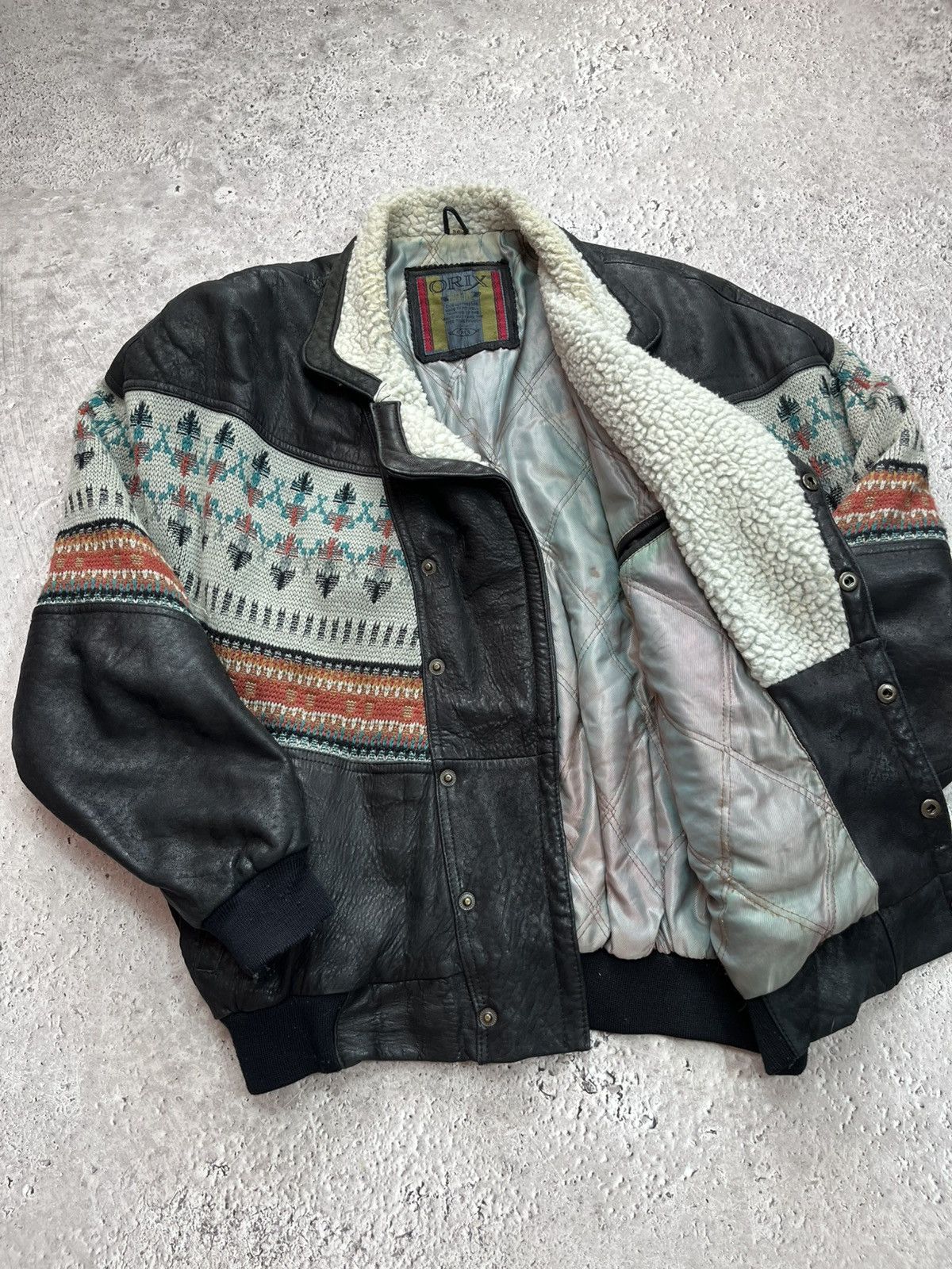 Leather Vintage Genuine Leather Jacket Wool Pattern Shearling 50 Size US M / EU 48-50 / 2 - 11 Thumbnail