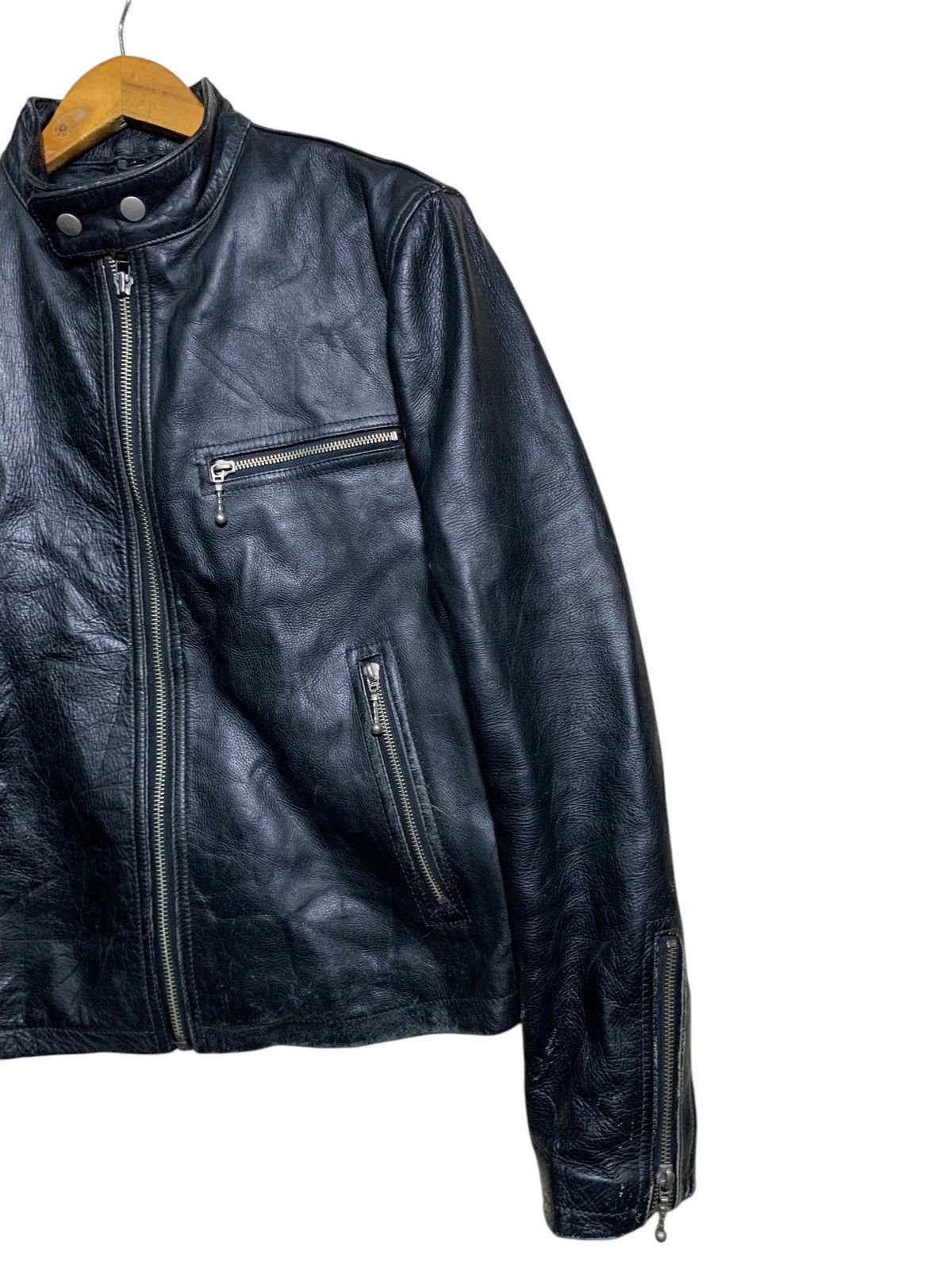 Genuine Leather 🔥BLACK LEATHER BIKERS JACKETS CAFERACER Size US L / EU 52-54 / 3 - 3 Thumbnail