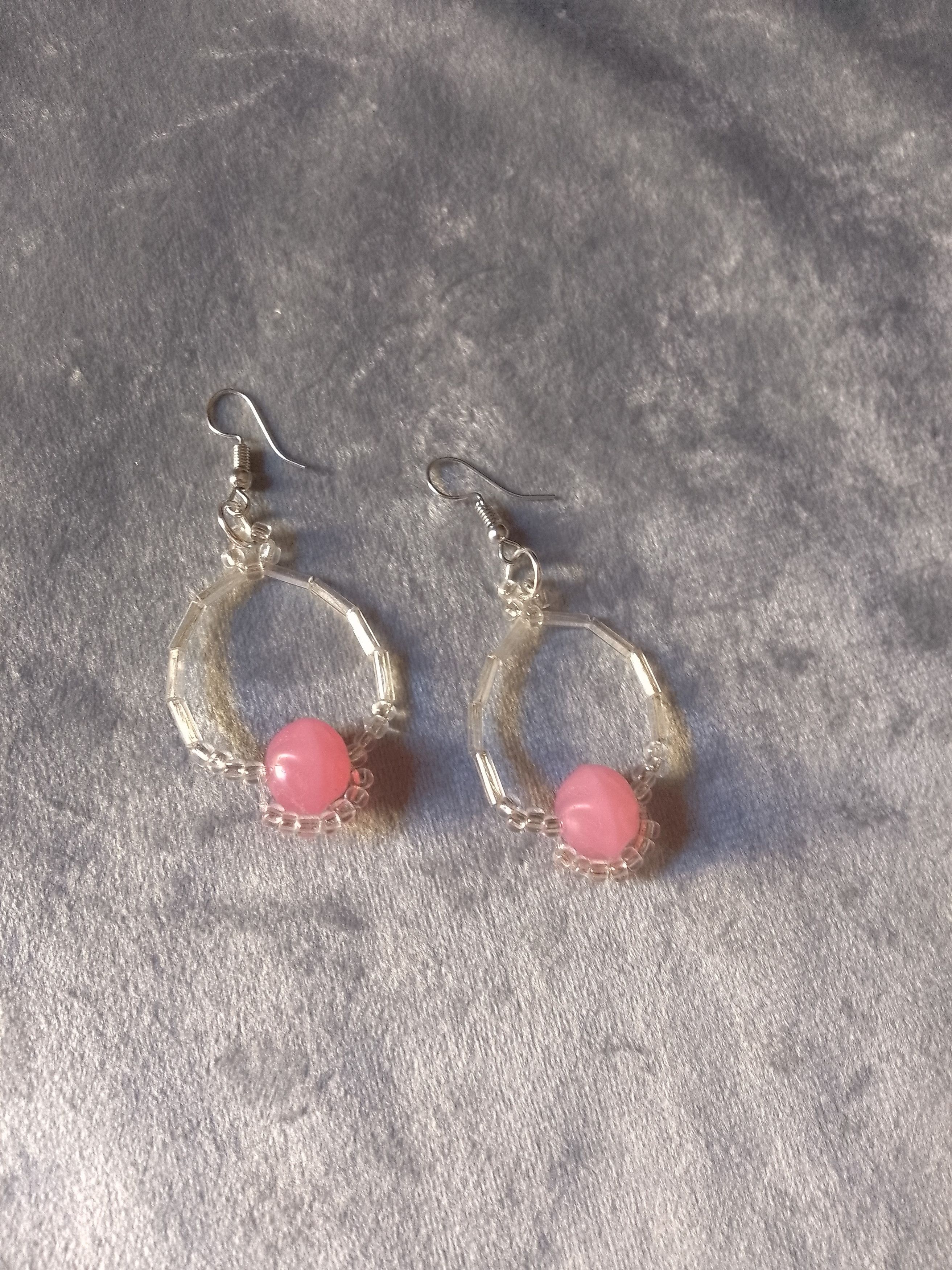 Handmade Necklace Pink Resin Stones Crystal Pendant. Earrings Size ONE SIZE - 3 Thumbnail