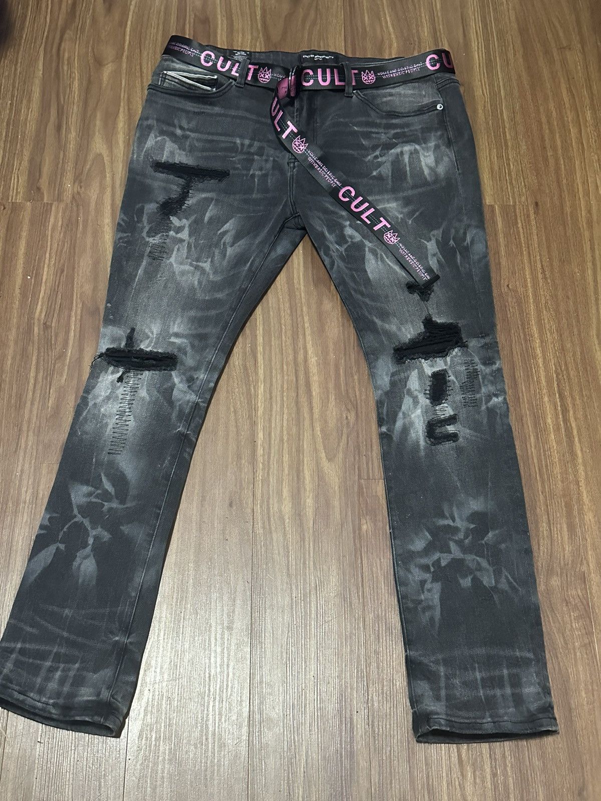 image of Cult Of Individuality Denim Jeans in Black/Pink, Men's (Size 40)