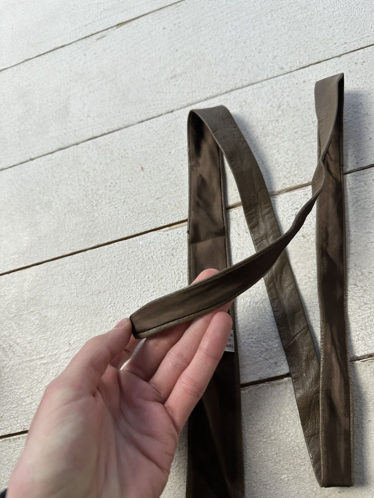Other 🚨 LEATHER BROWN BEIGE ITALY Tie LUXURY VNTG RARE OLD MONEY Size ONE SIZE - 5 Thumbnail