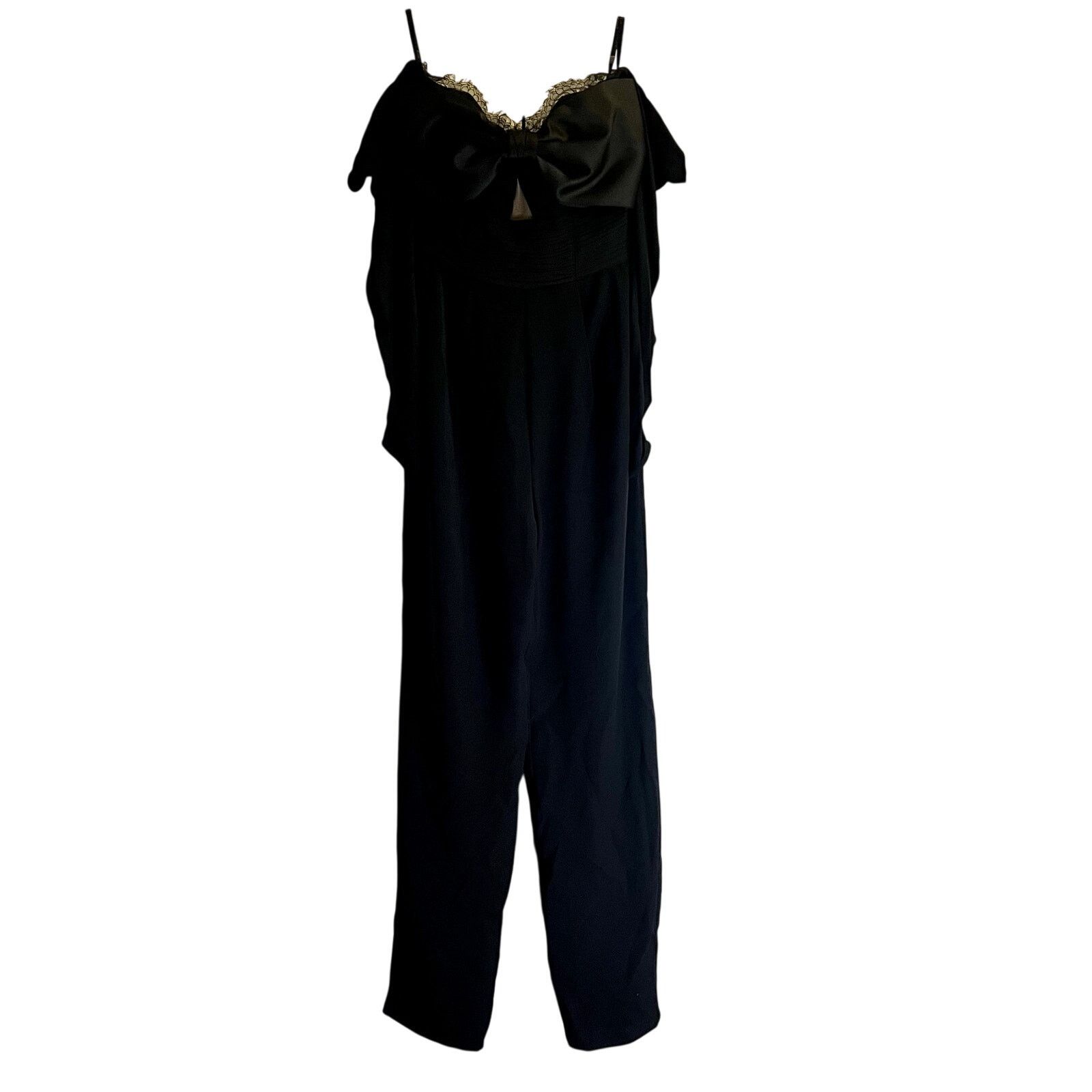 Self-Portrait Self-Portrait Black Jumpsuit Bow Off Shoulders Choker Size 26" / US 2 / IT 38 - 2 Thumbnail