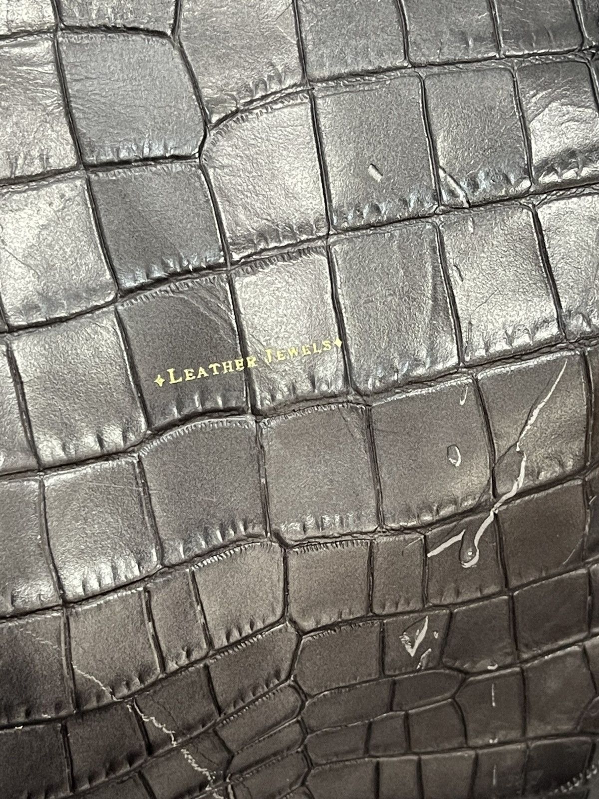 Genuine Leather Crocodile Embossed Patina Leather Jewels Hand Bag 1🟩4 Size ONE SIZE - 19 Thumbnail
