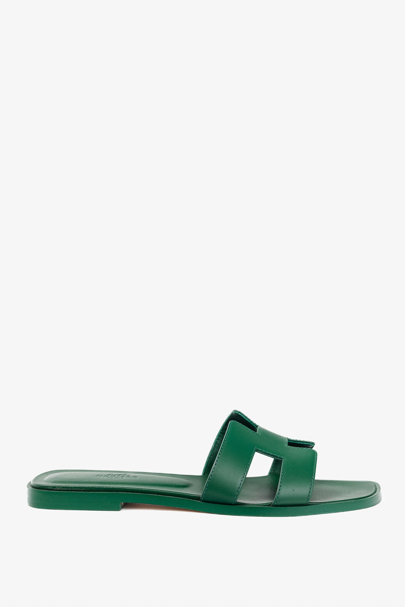 Hermes Hermes Oran Vert Electrique Calfskin H-Strap Sandals Size US 7.5 / IT 37.5 - 2 Thumbnail