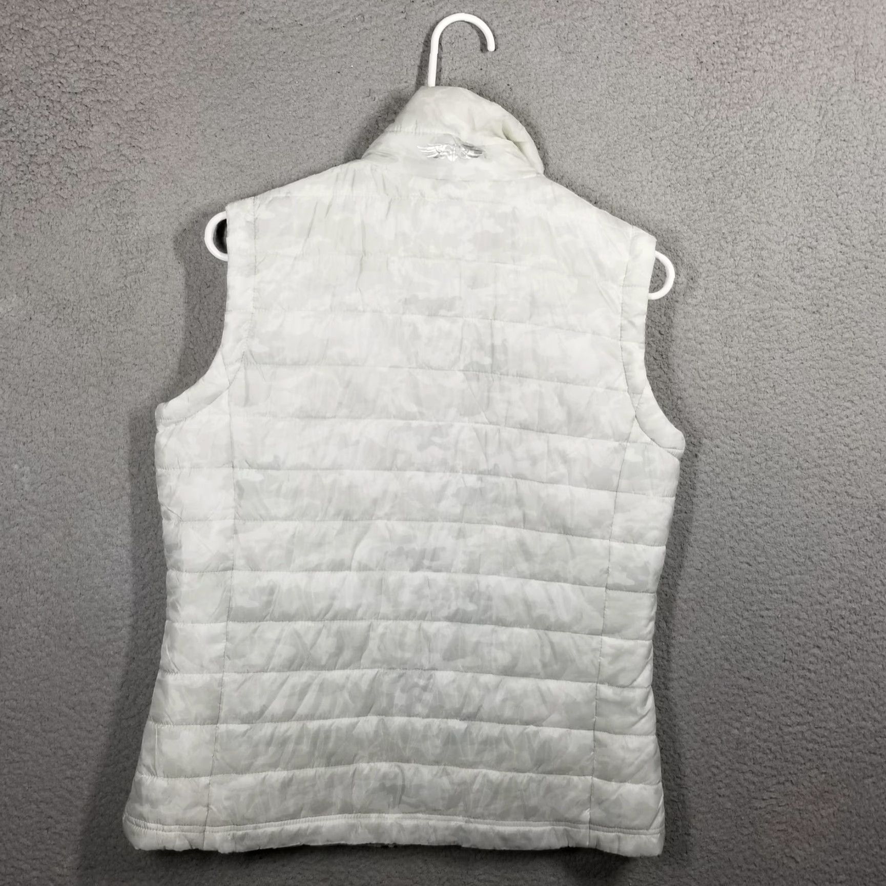 Vintage Straight Down Vest Womens Medium White Camo Quilted Puffer Zip Golf Pebble Beach Size M / US 6-8 / IT 42-44 - 2 Thumbnail