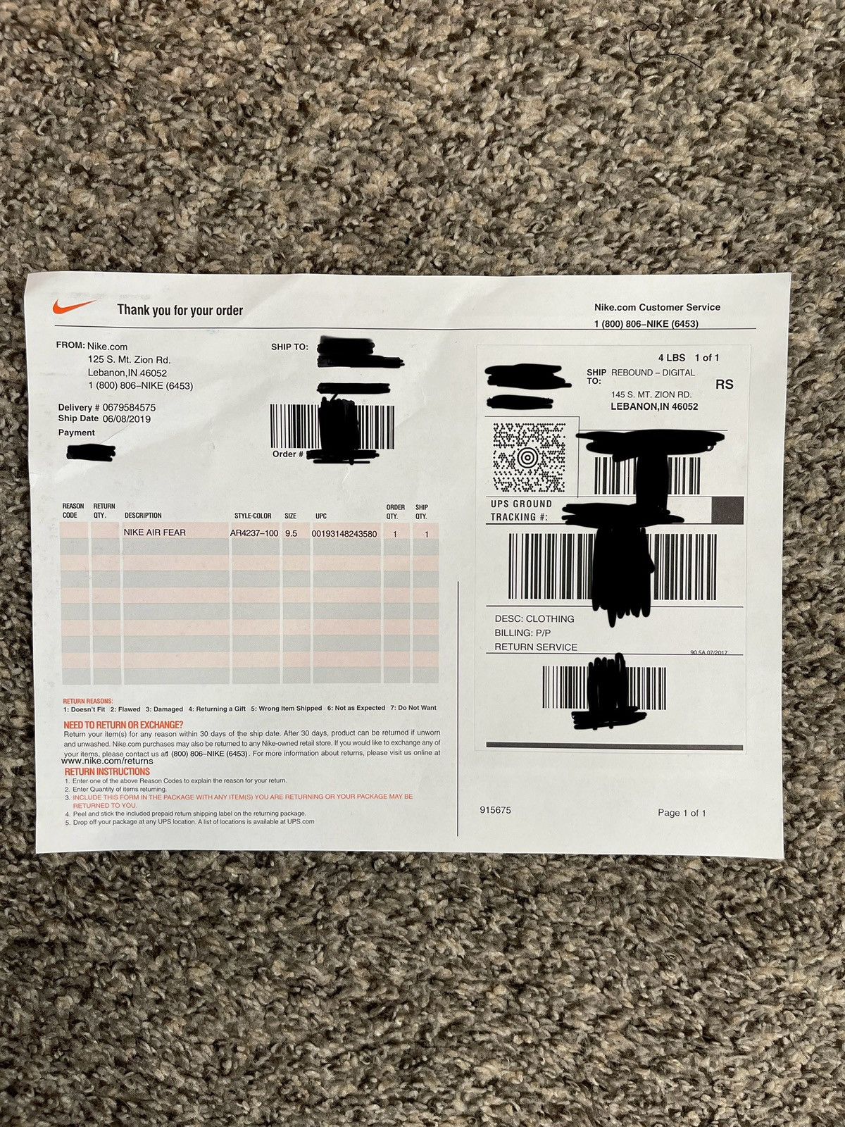 Nike return reason codes sale