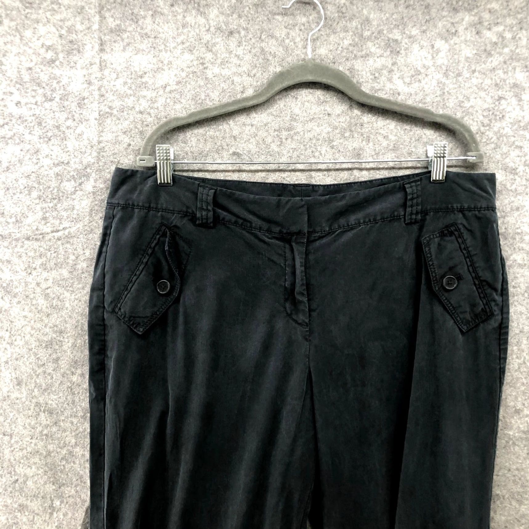 Banana Republic Ann Taylor Black Lyocell Pants Womens Size 14 Roll Cuff Cropped Relaxed Size 36" / US 14 / IT 50 - 3 Thumbnail
