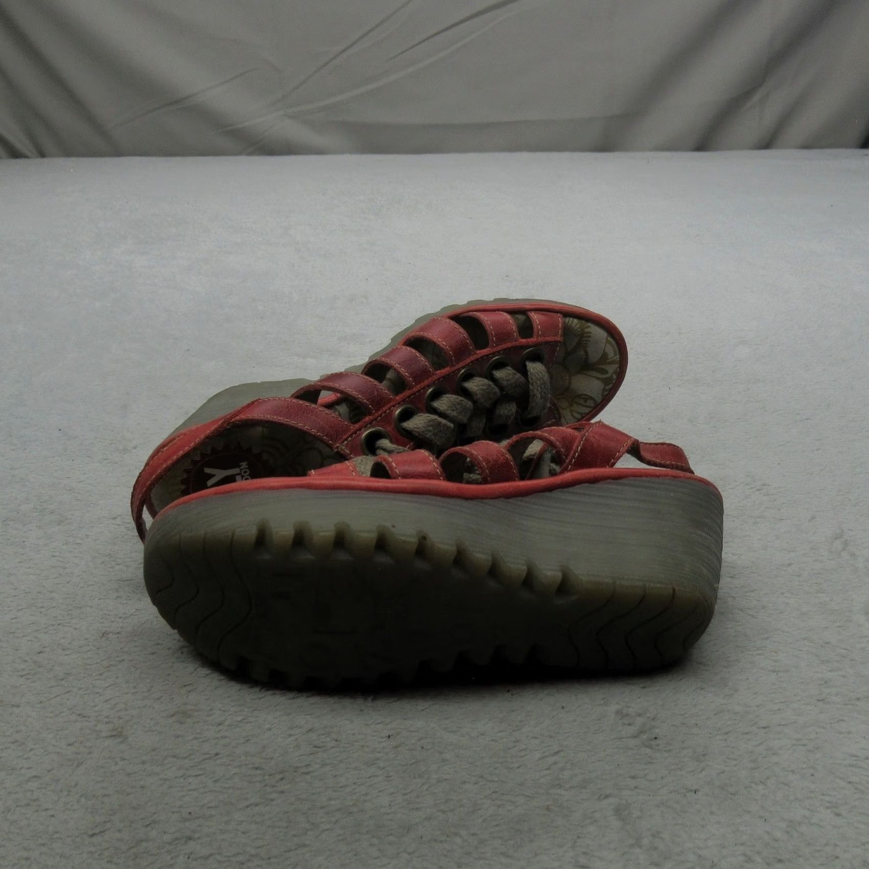 Fly London Fly London Womens Sandals Red Leather Wedge Slingback Lace Up EU36 5.5 Size US 6 / IT 36 - 5 Thumbnail