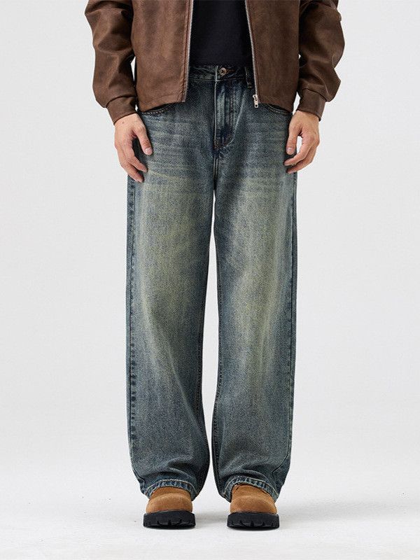 Japanese Brand Men's Retro Loose Wide-Leg Straight Washed Distressed Jeans Size US 32 / EU 48 - 1 Thumbnail