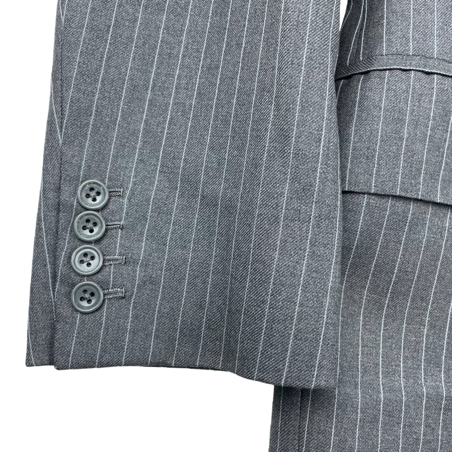 Vintage VTG Wells Of Mayfair Blazer Men 38S Wool 2-Button Gray/Blue Stripe Jacket Coat Striped Notch Lapel Short Vintage Regular Mens Size 38R - 4 Thumbnail
