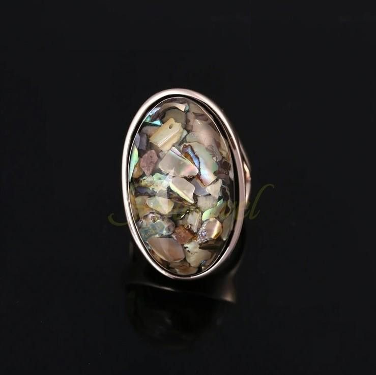 Designer Big 28mm Colorful Shells Mosaic Artificial Coral Gold Ring Size ONE SIZE - 2 Thumbnail