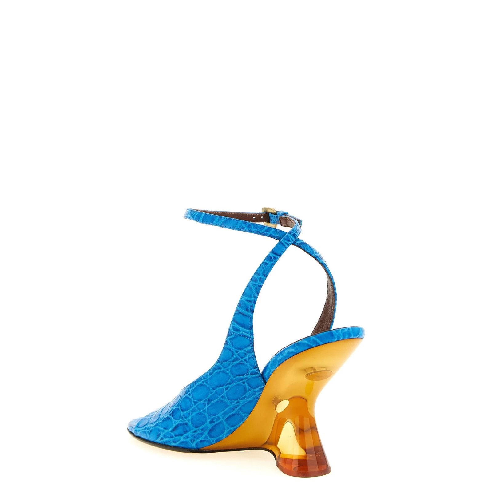 Dries Van Noten DRIES VAN NOTEN Light Blue Embossed Leather 100mm Heel Sanda Size US 7 / IT 37 - 5 Thumbnail
