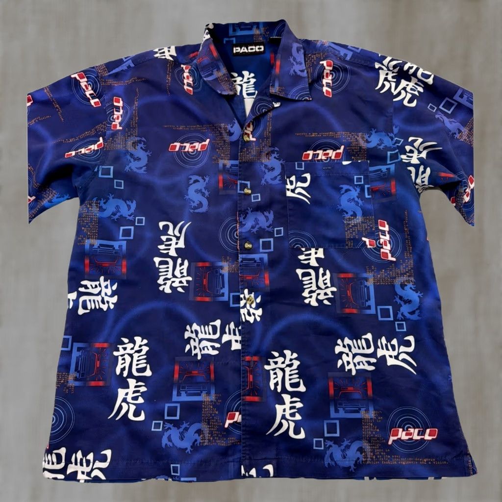 Vintage VINTAGE Paco Shirt Adult Large Blue Asian Dragon Streetwear Button Men L Flaw Size US L / EU 52-54 / 3 - 1 Thumbnail