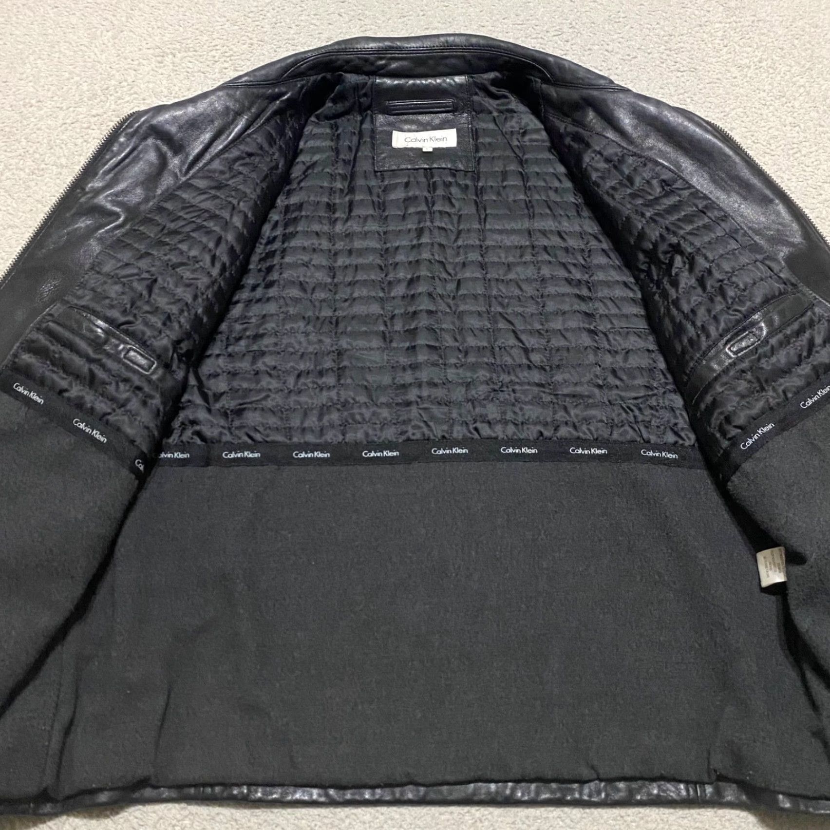 Calvin Klein Calvin Klein Mens Large Jacket Black Leather Full Zip Lined Motorcycle Jacket CK Size US L / EU 52-54 / 3 - 7 Thumbnail