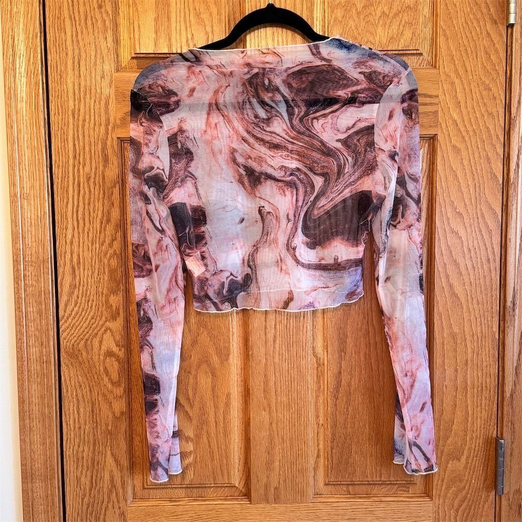 Shein SHEIN Women's Multicolor Marble Print Mesh Crop Top Size M Size M / US 6-8 / IT 42-44 - 1 Thumbnail