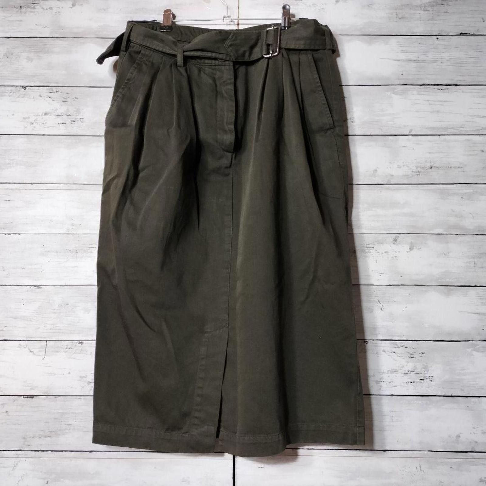 Uniqlo Dries Van Noten - Olive Green Belted Midi Skirt Size 32" / US 10 / IT 46 - 2 Thumbnail