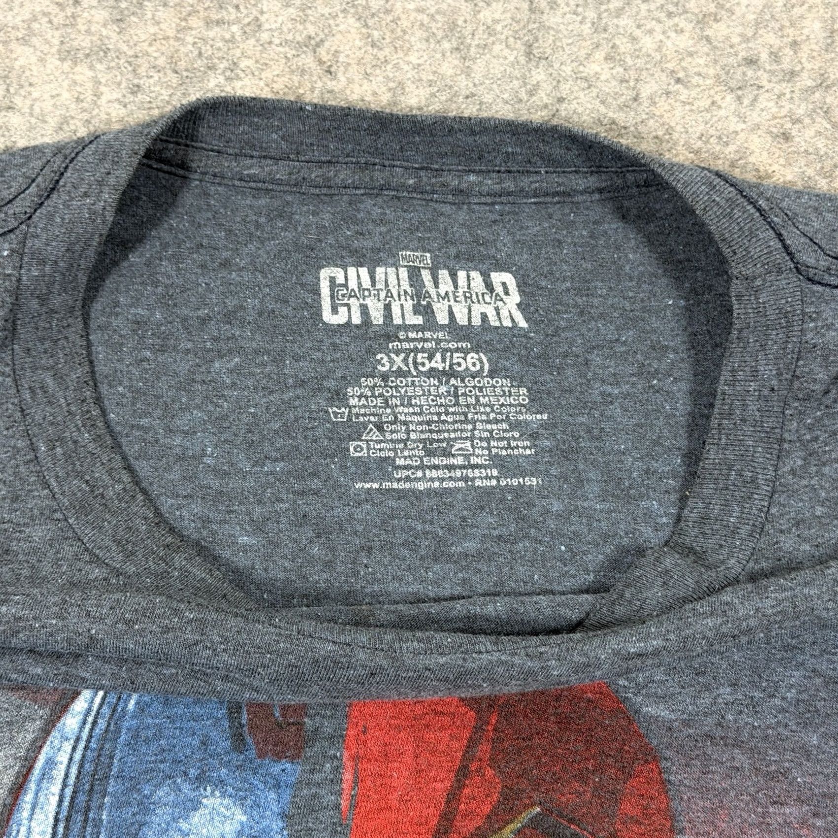 Vintage Marvel Captain America Civil War Split Face Print T-Shirt Men 3XL Gray Shirt Graphic Print 80s 90s Comics USA Size US XXL / EU 58 / 5 - 3 Thumbnail