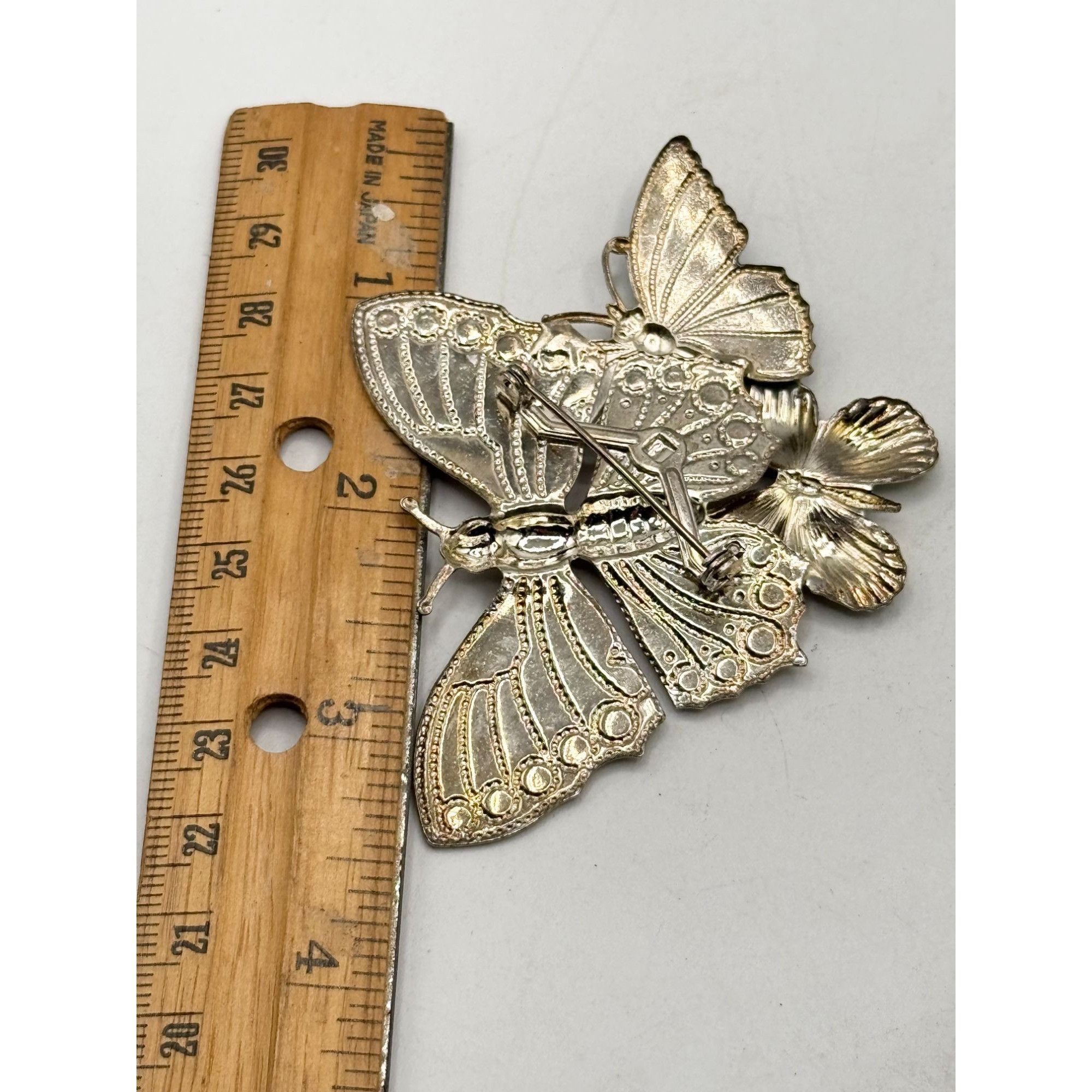 Vintage Enamel three butterfly butterflies brooch pin Size ONE SIZE - 4 Thumbnail