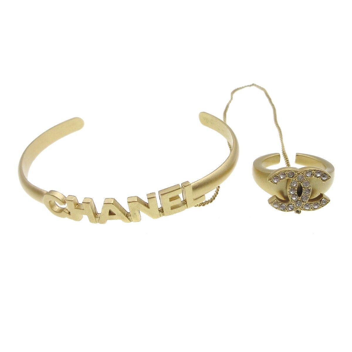 Chanel Chanel Logo Bangle with Chain Attached CC Metal with Crystal Size ONE SIZE - 1 Thumbnail