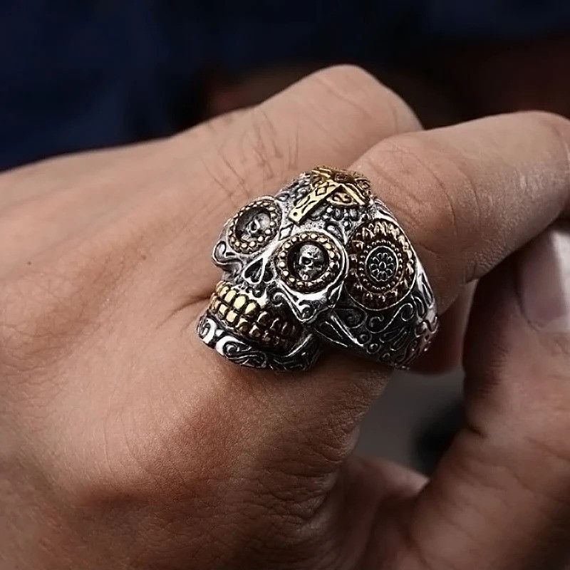 Vintage Carving Kapala Skull Ring Size ONE SIZE - 1 Thumbnail