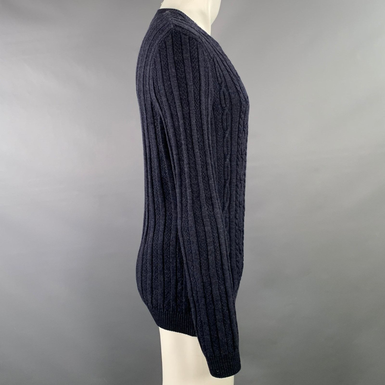 Other Size M Navy Cable Knit Merino Wool V-Neck Pullover Size US M / EU 48-50 / 2 - 2 Thumbnail