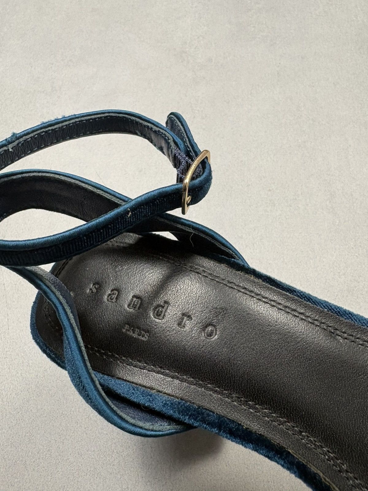 Sandro Sandro Velvet Block Heel Sandals Blue Ankle Strap EU36 Paris Size US 6 / IT 36 - 7 Thumbnail