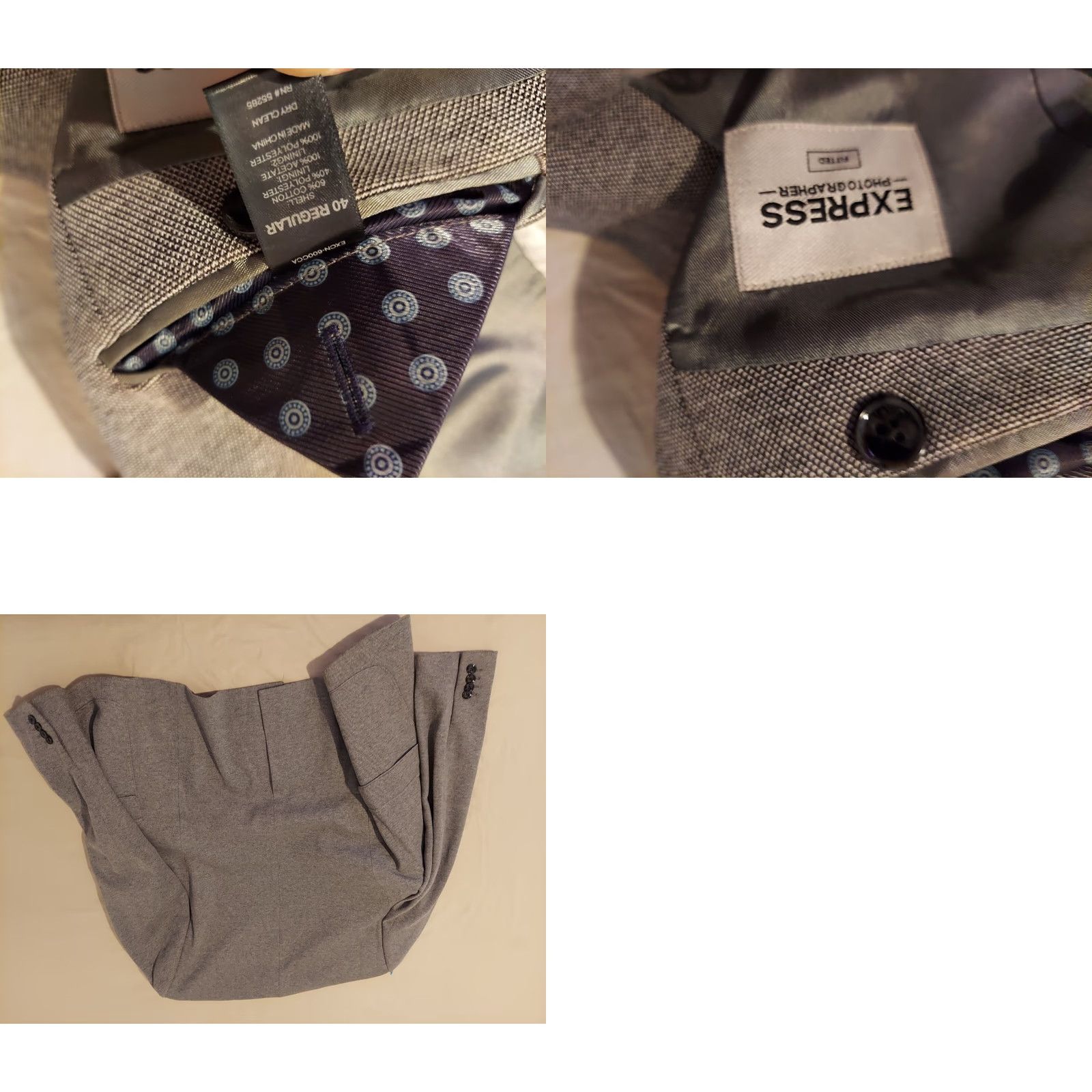 Express Express Mens Blazer Jacket 40R Gray Cotton 2 Piece Cotton Blazer Mens Regular Size 40 Gray Express Jacket Blazer Mens 40R Gray Cotton 2 Piece Blazer Size 40R - 9 Thumbnail
