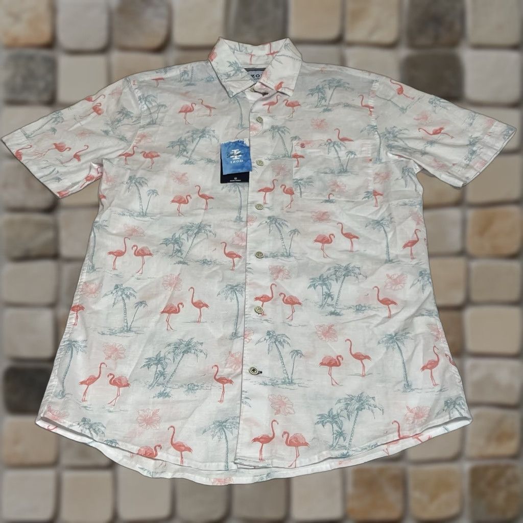 Izod Izod Saltwater Men's Small Hawaiian Shirt Dockside Chambray Flamingo Print NWT Size US S / EU 44-46 / 1 - 1 Thumbnail