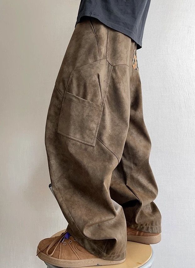 Japanese Brand × Vintage Avant garde punk leopard pocket faux leather carpenter pants Size US 34 / EU 50 - 4 Thumbnail