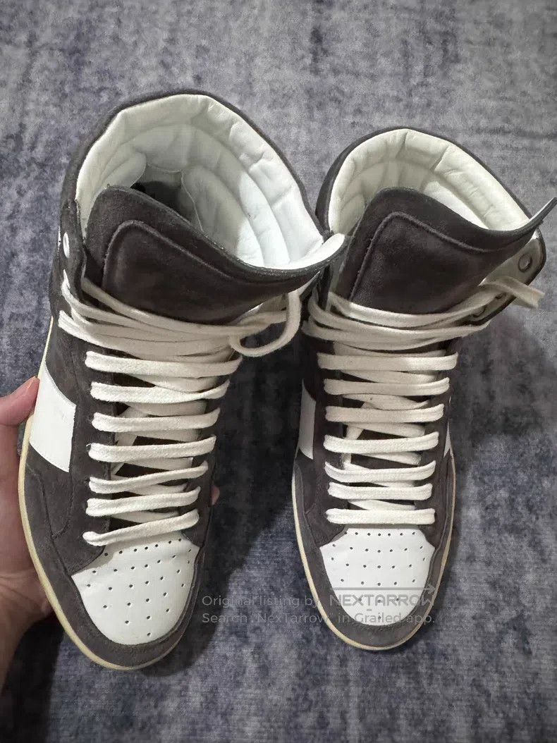 Saint Laurent Paris Dark Gray Suede Striped High-Top Sneak