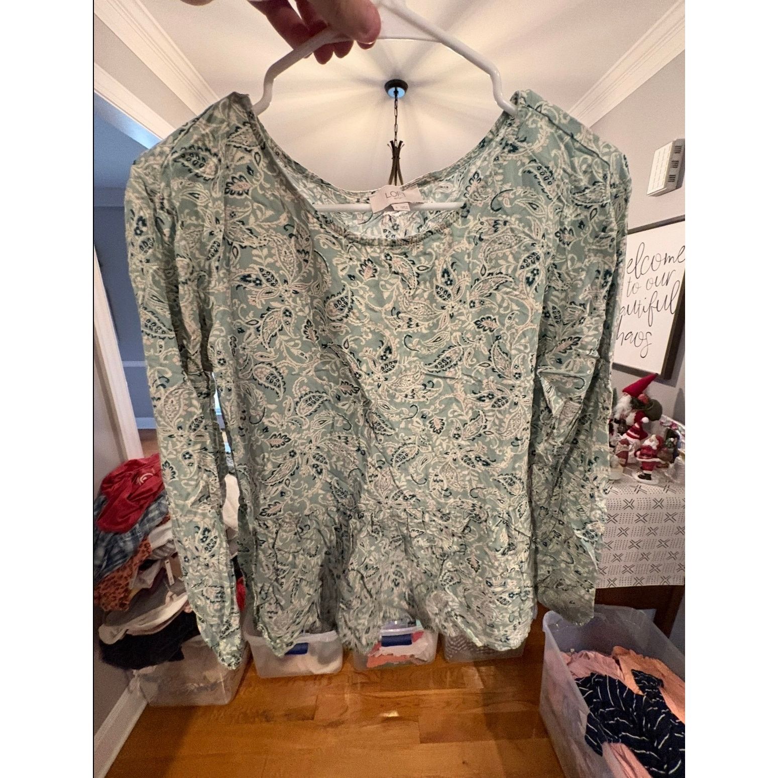 Loft LOFT Mint Green Paisley Peplum Blouse Size S (Small 4/6) Size S / US 4 / IT 40 - 2 Thumbnail