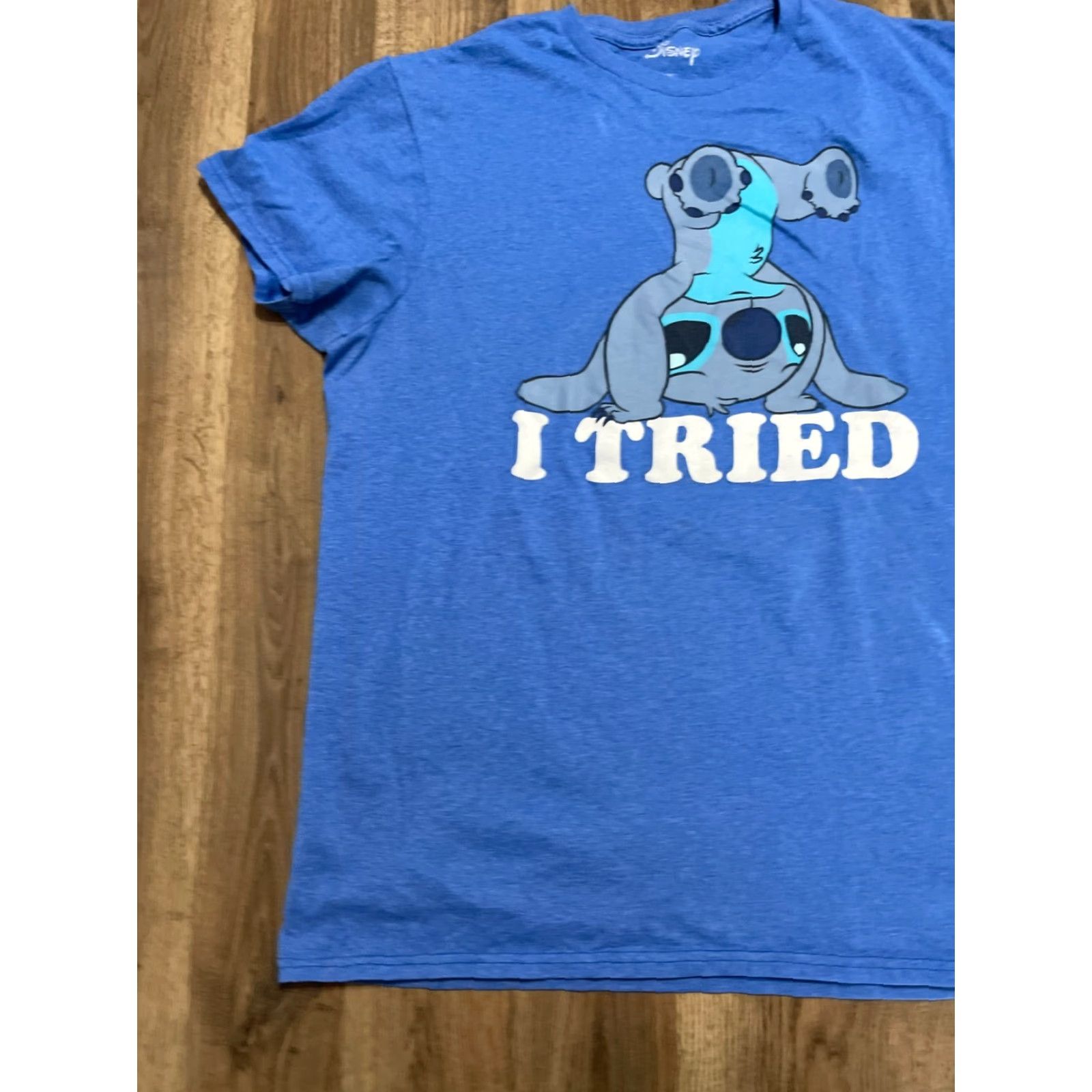 Disney Disney Shirt Mens Large Blue Stitch "I tried" Print T-Shirt Humorous Disney Crew Neck Short Sleeve Regular Vintage No Size US L / EU 52-54 / 3 - 3 Thumbnail