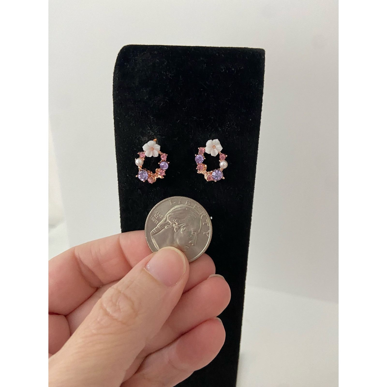 Handmade Floral rhinestone earrings Size ONE SIZE - 2 Thumbnail