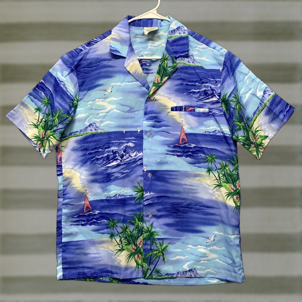 Vintage VINTAGE Royal Creations Mens Hawaiian Shirt Button-Up 1 Pocket Blue M Short Sleeve Size US M / EU 48-50 / 2 - 1 Thumbnail