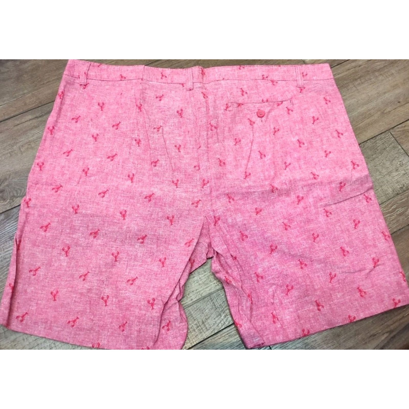 Vintage Tenth and Ocean Men’s Shorts 42 Red Linen Cotton Blend Lobster Print Chino Waist 42 Regular Mens Size US 42 / EU 58 - 3 Thumbnail