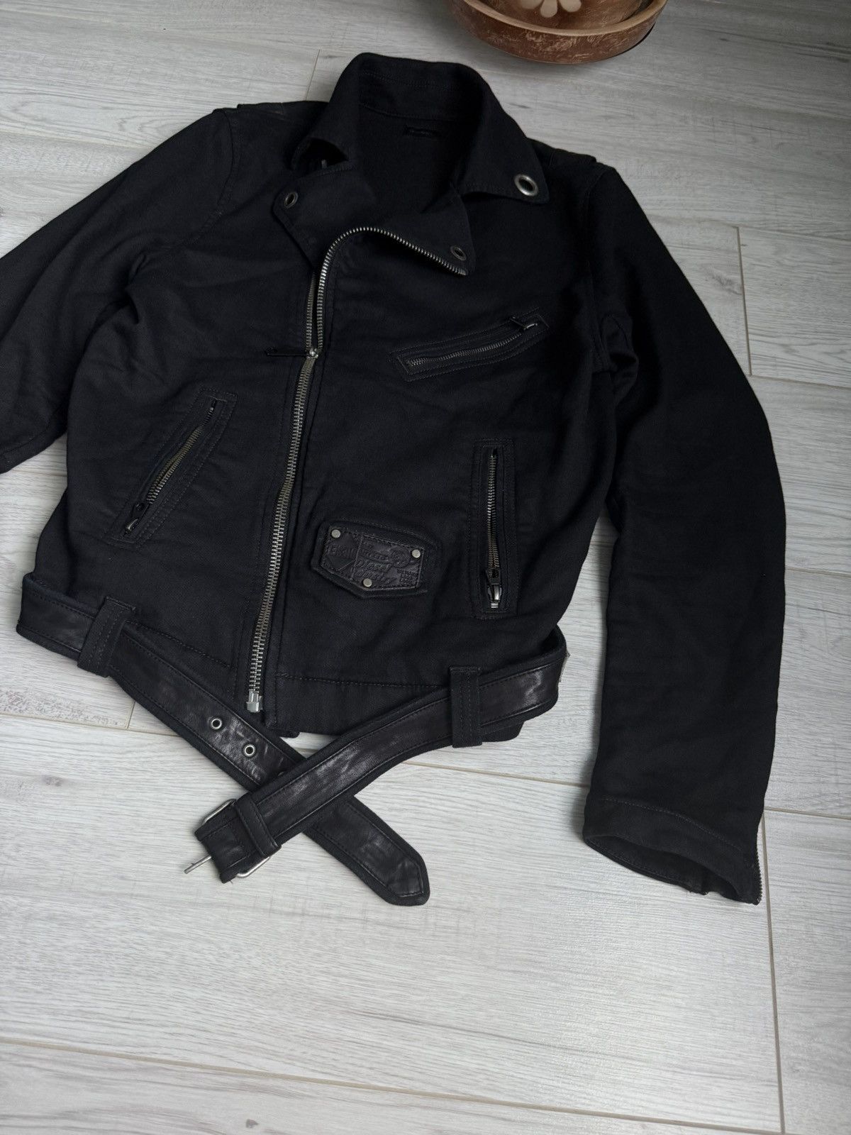 Diesel × Vintage Diesel Industry Moto Biker Jacket – Black with Leather Belt Size US M / EU 48-50 / 2 - 2 Thumbnail