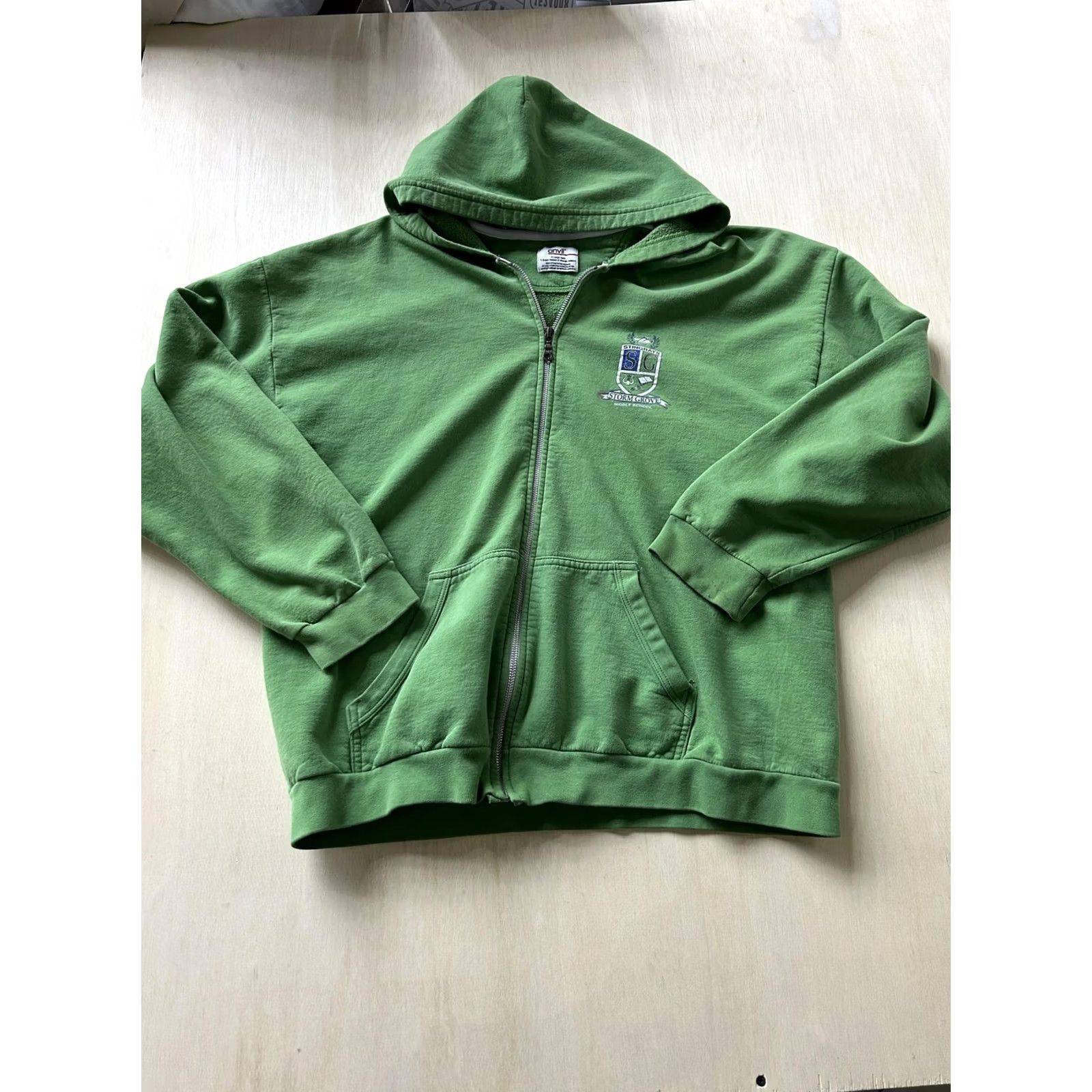 Anvil VINTAGE Anvil Hoodie Mens XL Green Storm Grove School Full Zip Sweatshirt Size US XL / EU 56 / 4 - 2 Thumbnail