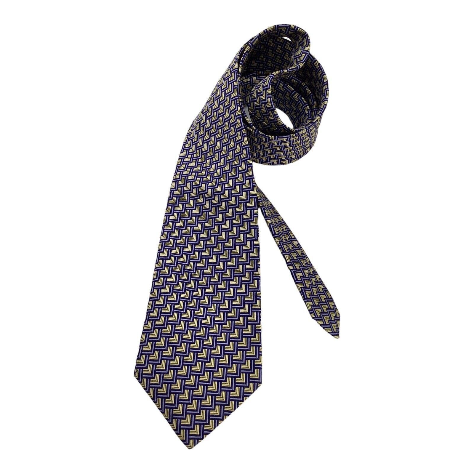 Gieves & Hawkes GIEVES & HAWKES Yellow Purple Geometric Silk Tie H.Made EC Size ONE SIZE - 1 Thumbnail