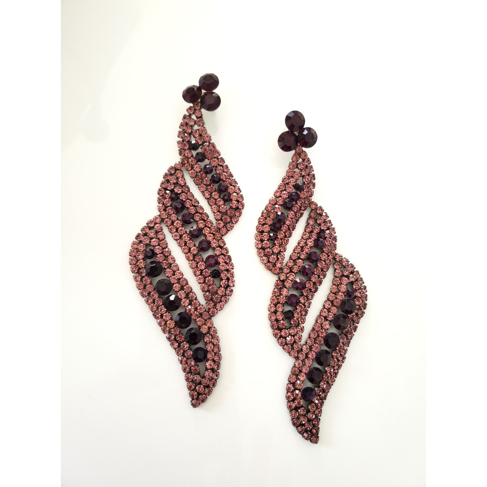 Other Long Purple Dangle Rhinestone Earrings Size ONE SIZE - 1 Thumbnail