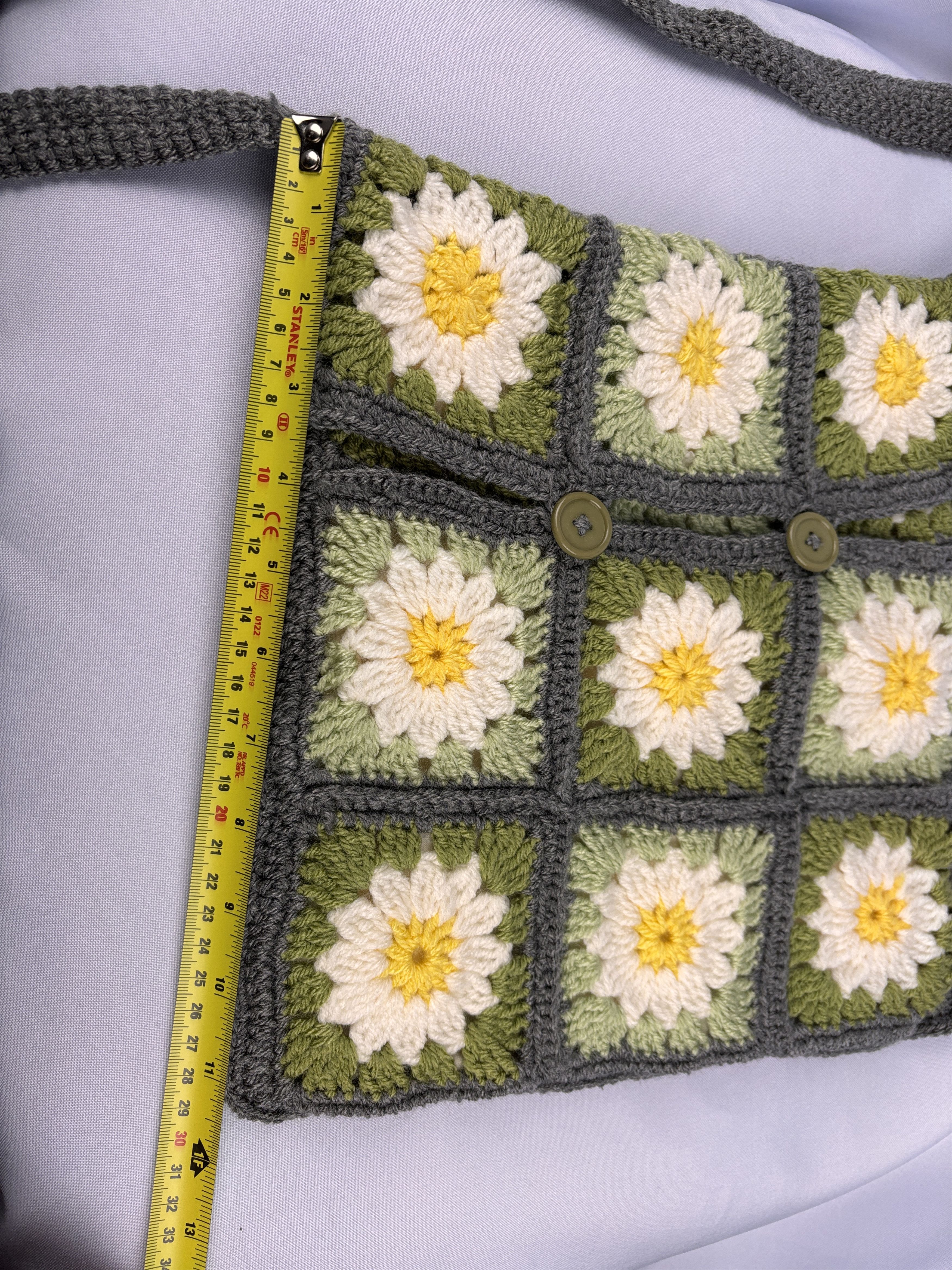 Handmade Crochet Crossbody Shoulder Bag Granny Square Knit Boho Hobo Size ONE SIZE - 11 Thumbnail