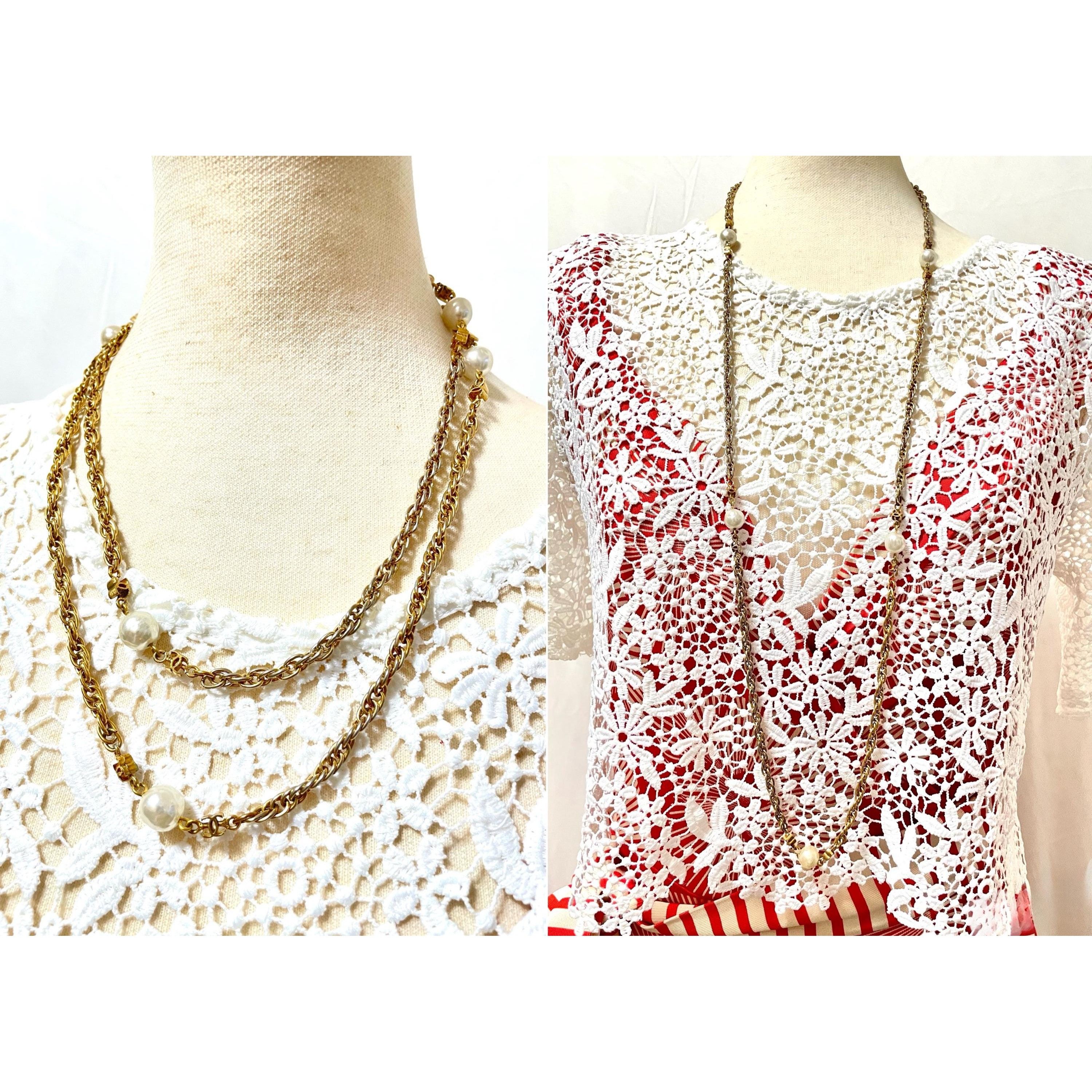 Chanel Vintage CHANEL long necklace with faux pearl and mini CC Size ONE SIZE - 9 Thumbnail