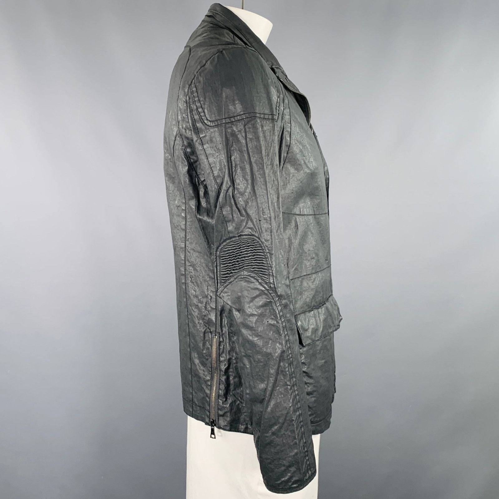 John Varvatos Size 42 Grey Charcoal Distressed Coated Linen Jacket Size US L / EU 52-54 / 3 - 2 Thumbnail