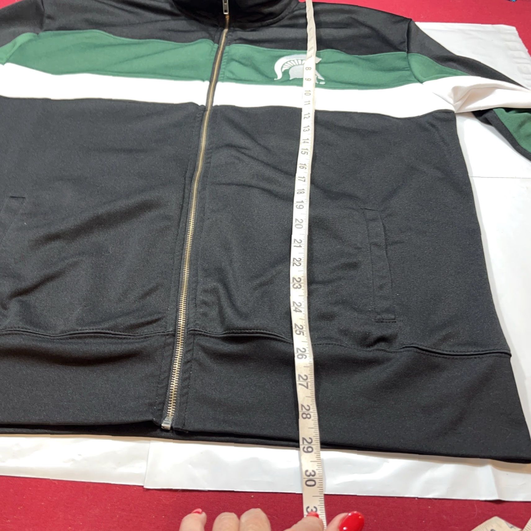 Vintage VINTAGE Colosseum MSU Jacket 2XL Mens Full Zip Spartans Green White Knit Polyester Medium-Length Striped Back Spartans Spellout Front Pockets Size US XXL / EU 58 / 5 - 7 Thumbnail