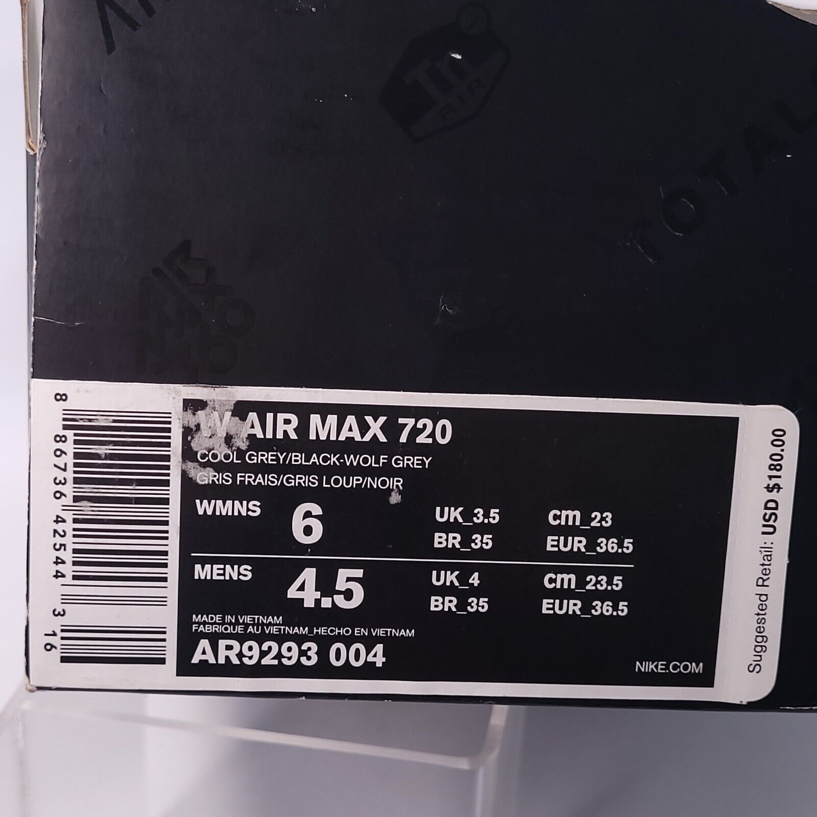 Nike Nike Air Max 720 Shoe Womens Size 6 AR9293-004 Gray Black Size US 6 / IT 36 - 9 Thumbnail