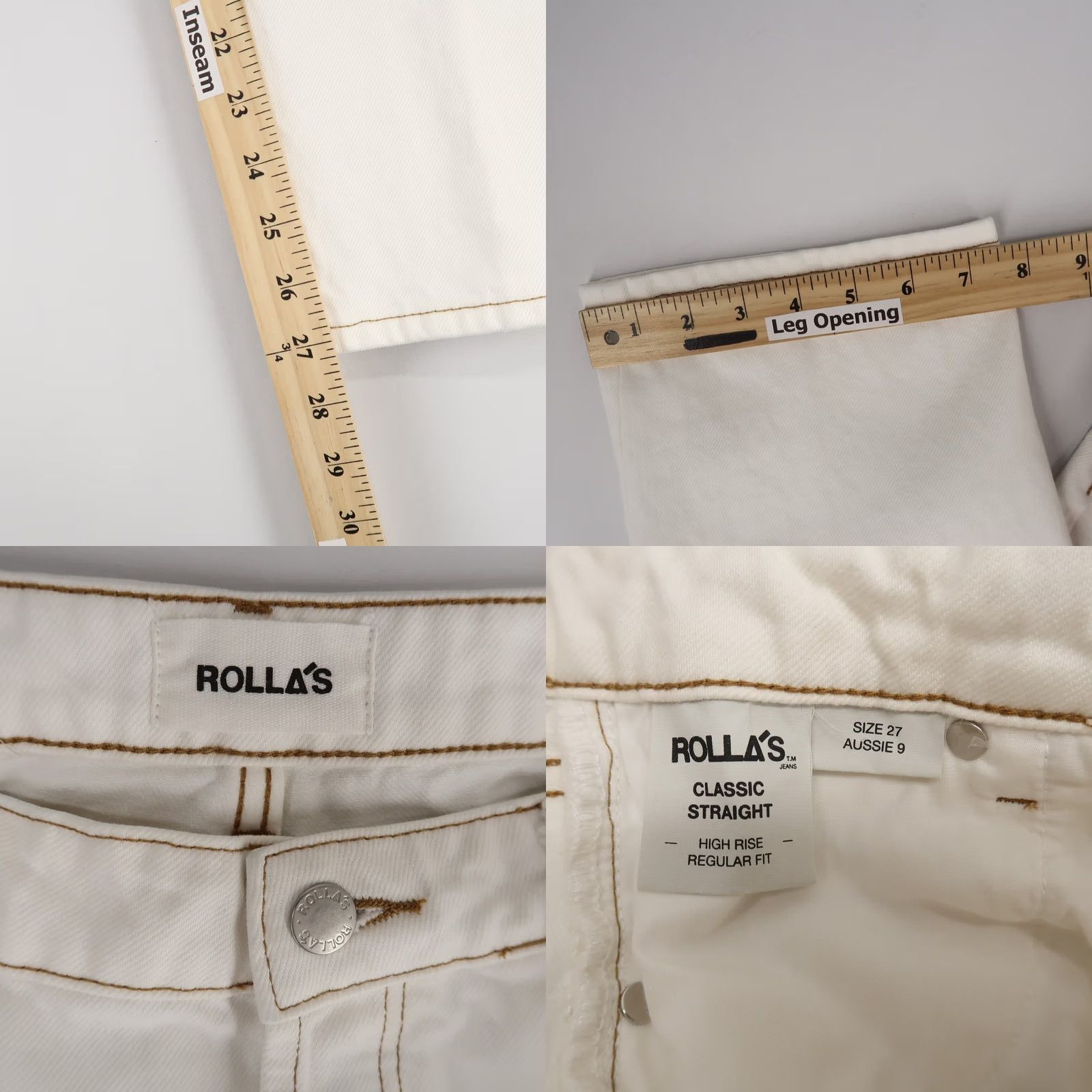 Vintage Rollas White High Rise Straight Jeans Womens 27 Button Fly 5-Pocket Denim Cotton Vintage: No Size 27" / US 4 / IT 40 - 8 Thumbnail