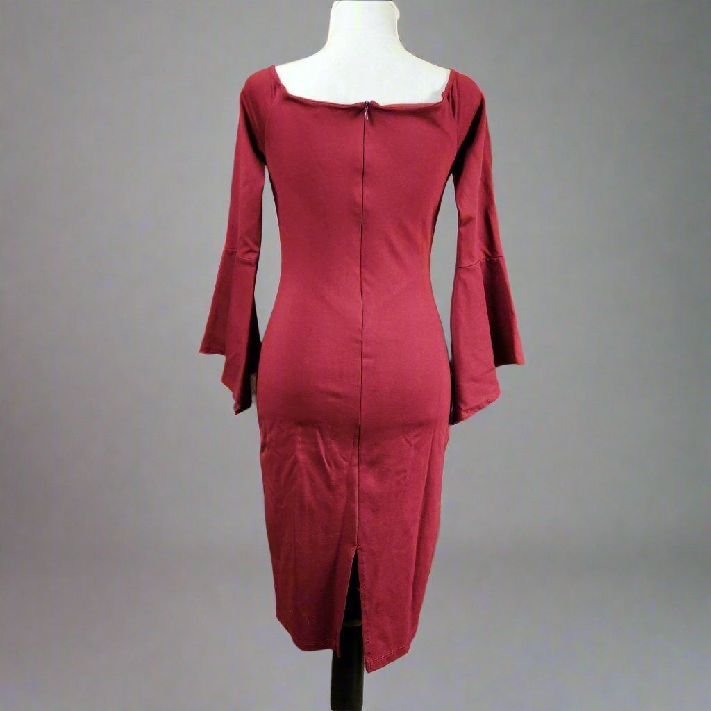 Designer JUST ME Size Medium Flare Sleeve Burgundy Dress Size M / US 6-8 / IT 42-44 - 4 Thumbnail