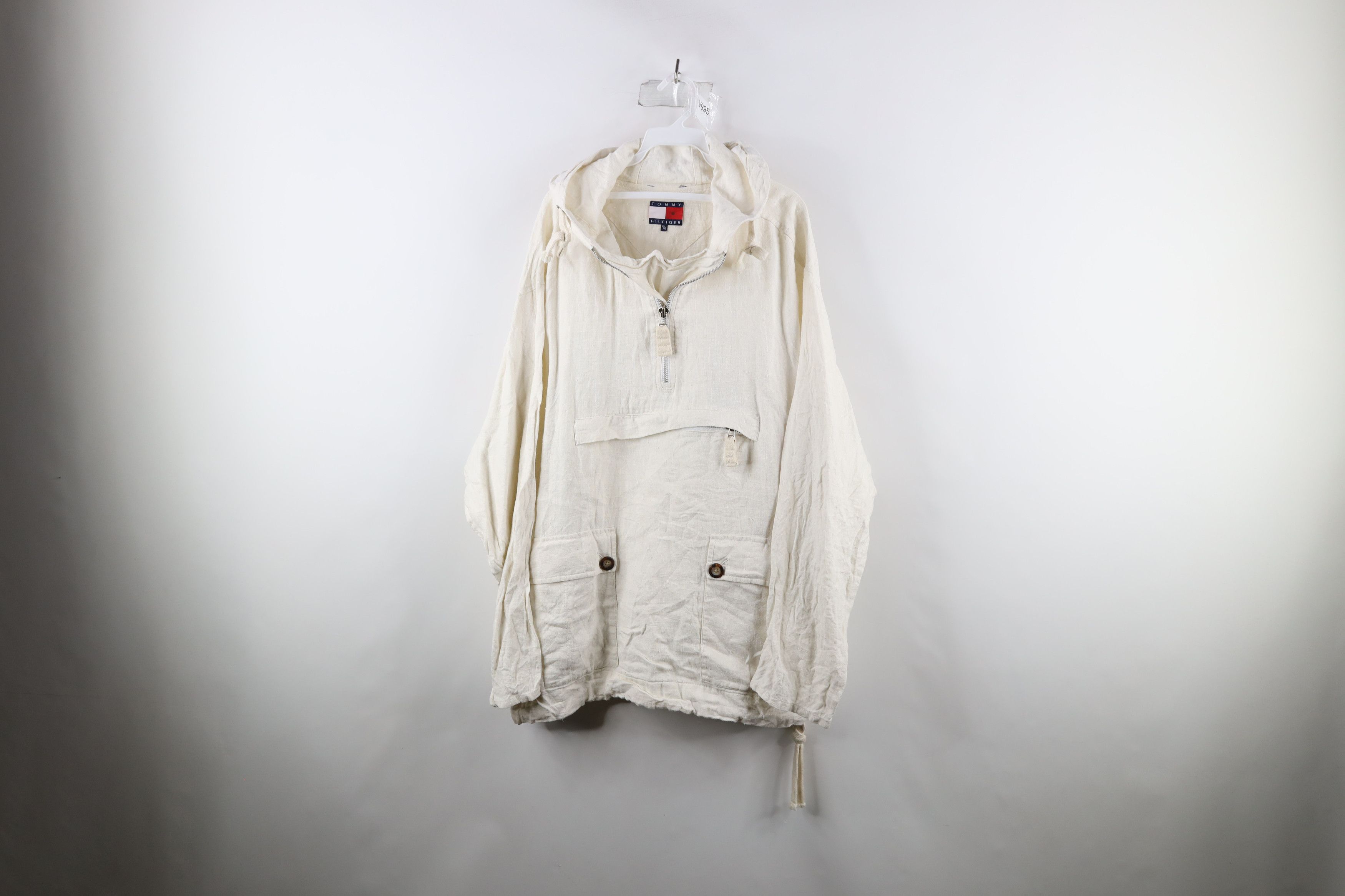 Vintage 90s Tommy Hilfiger Knit Hooded Anorak Jacket White